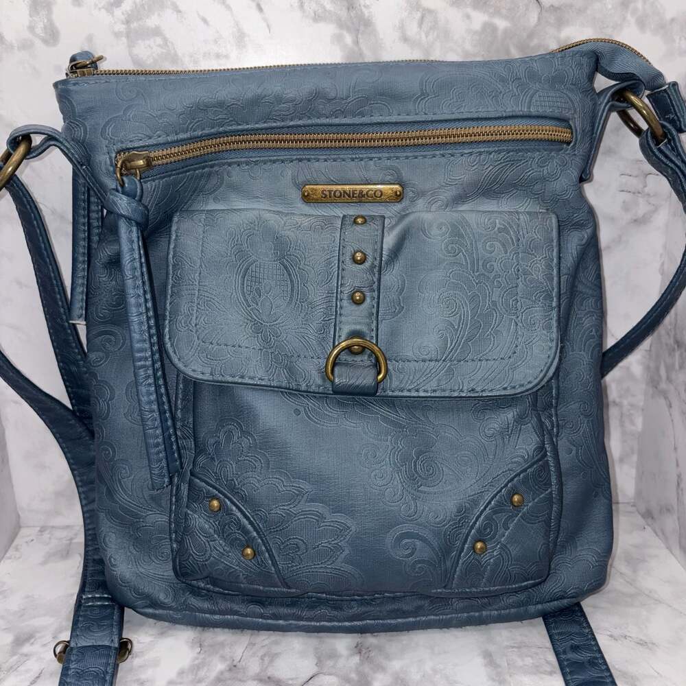 Stone & Co. Blue Paisley Embossed Faux Leather Crossbody Bag